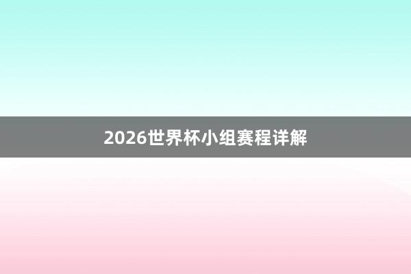 2026世界杯小组赛程详解